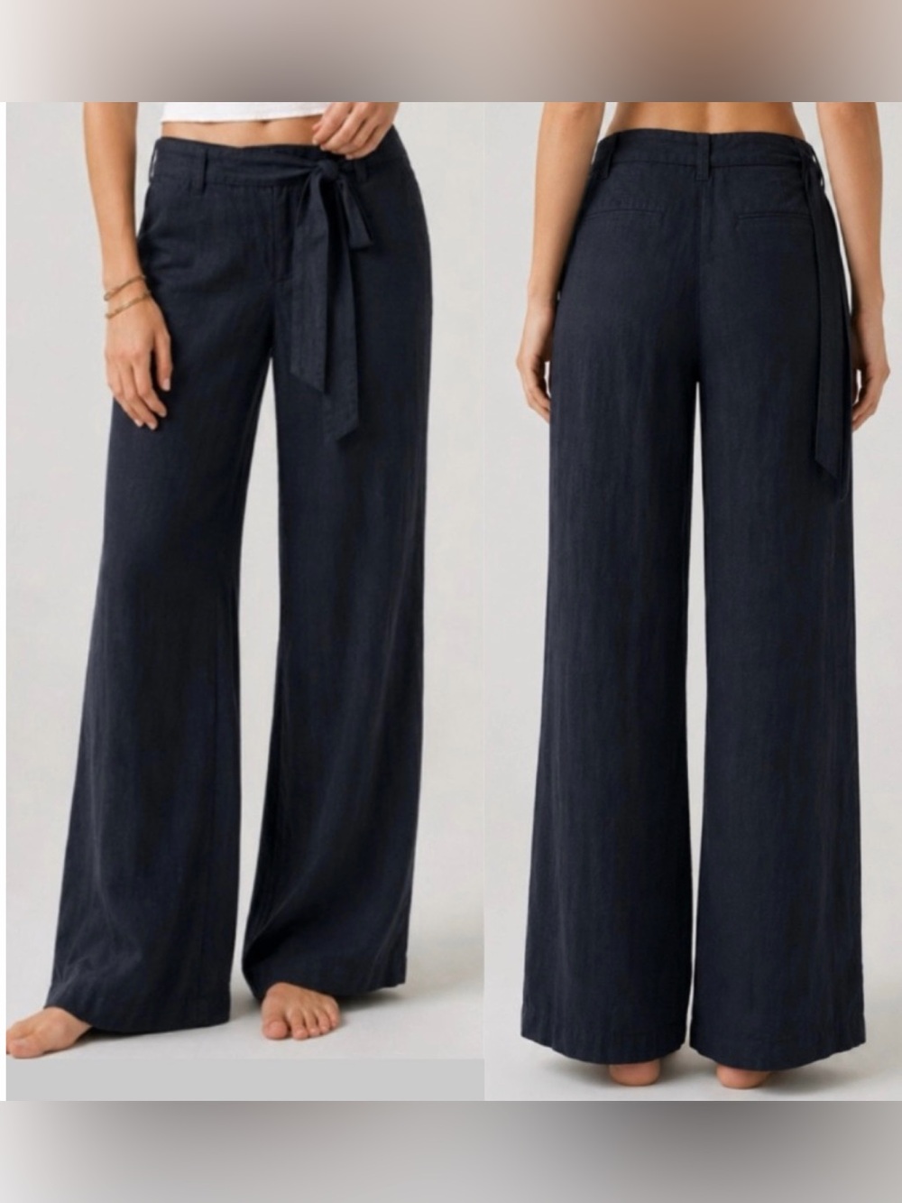 Victoria's Secret 100% Linen Pants “The Marisa Fit” with Sash Sz 10 In Black